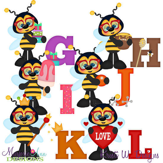 Busy Bees Alphaet G-L SVG Cutting Files + Clipart - Click Image to Close